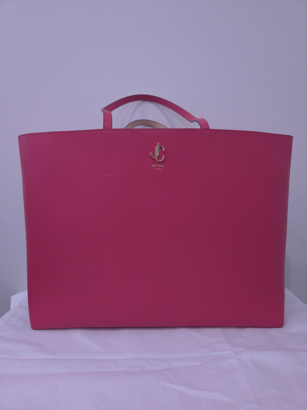Jimmy Choo Vibrant Pink Leather Tote with Gold Logo